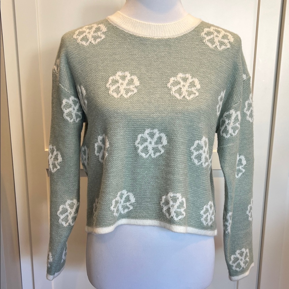 Vigoss Mint Green and White Cropped Sweater Size S
